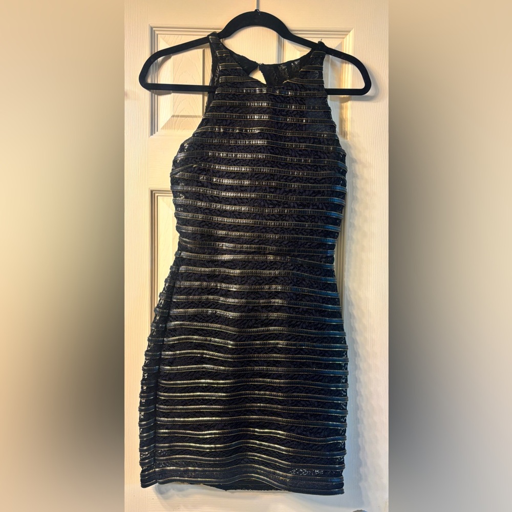 Designer~ NWT~ Parker Black and Silver Striped Mini Dress- SIZE: XS